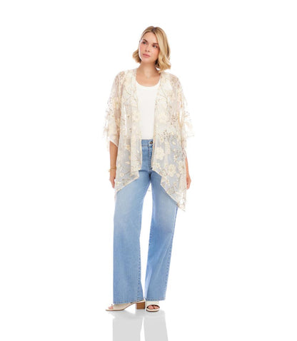 Floral Embroidered Open Front Jacket