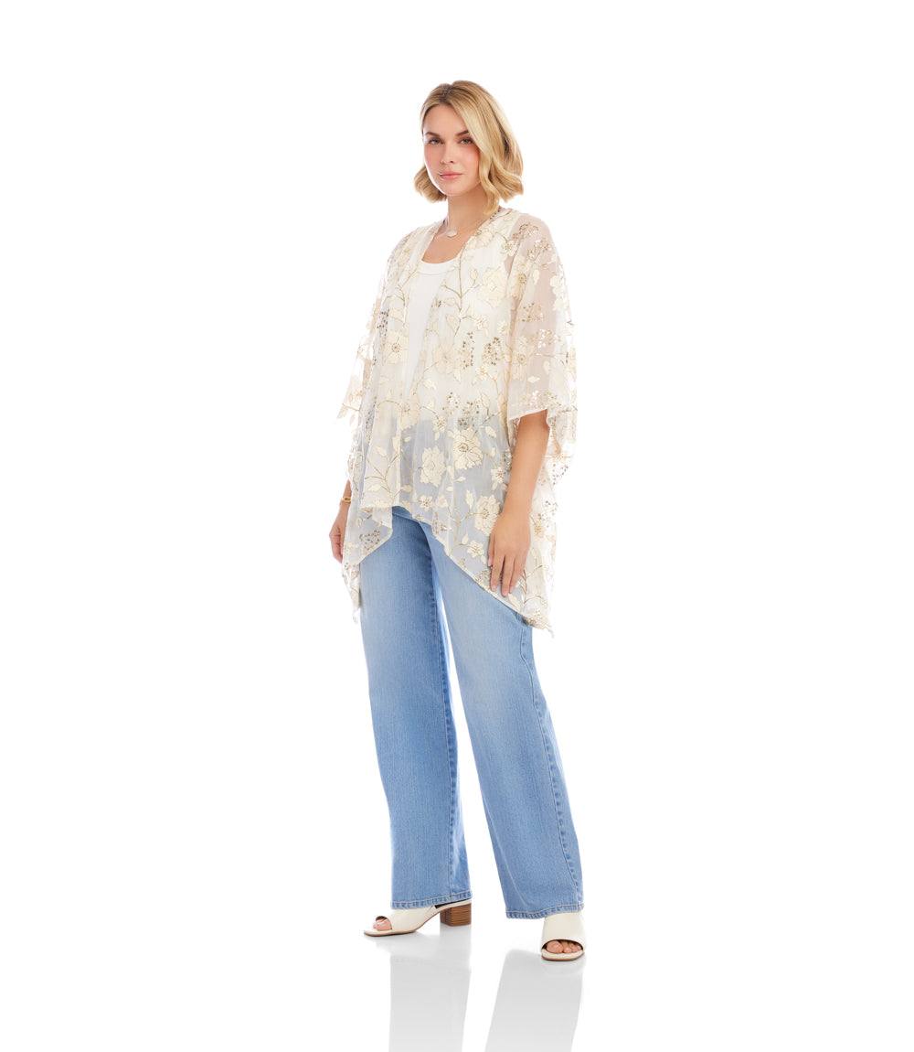 Floral Embroidered Open Front Jacket