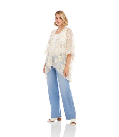 Floral Embroidered Open Front Jacket