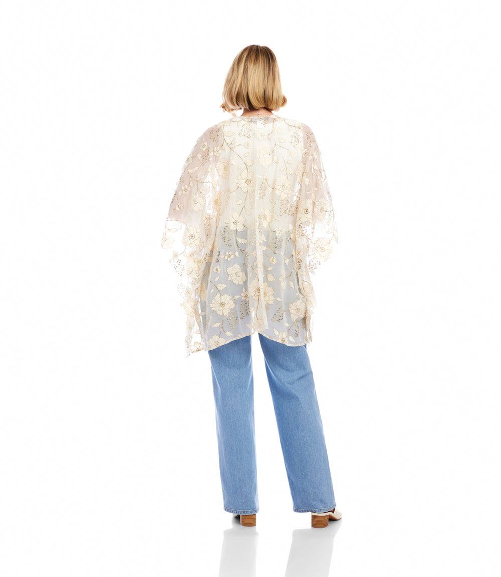 Floral Embroidered Open Front Jacket