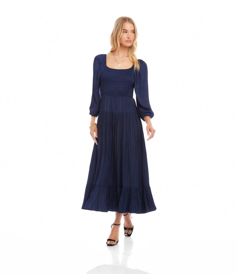Blouson Sleeve Smocked Midi Dress