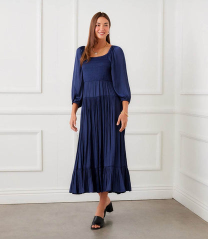 Blouson Sleeve Smocked Midi Dress