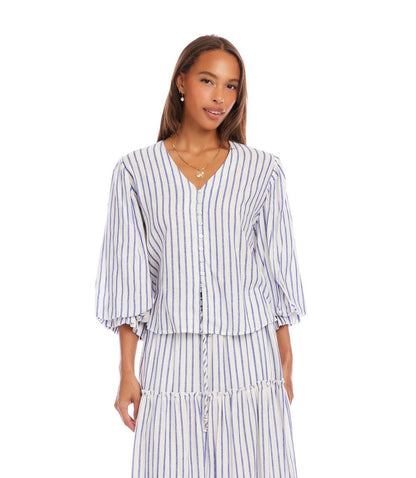 Stripe Layered Sleeve Shirred Blouse