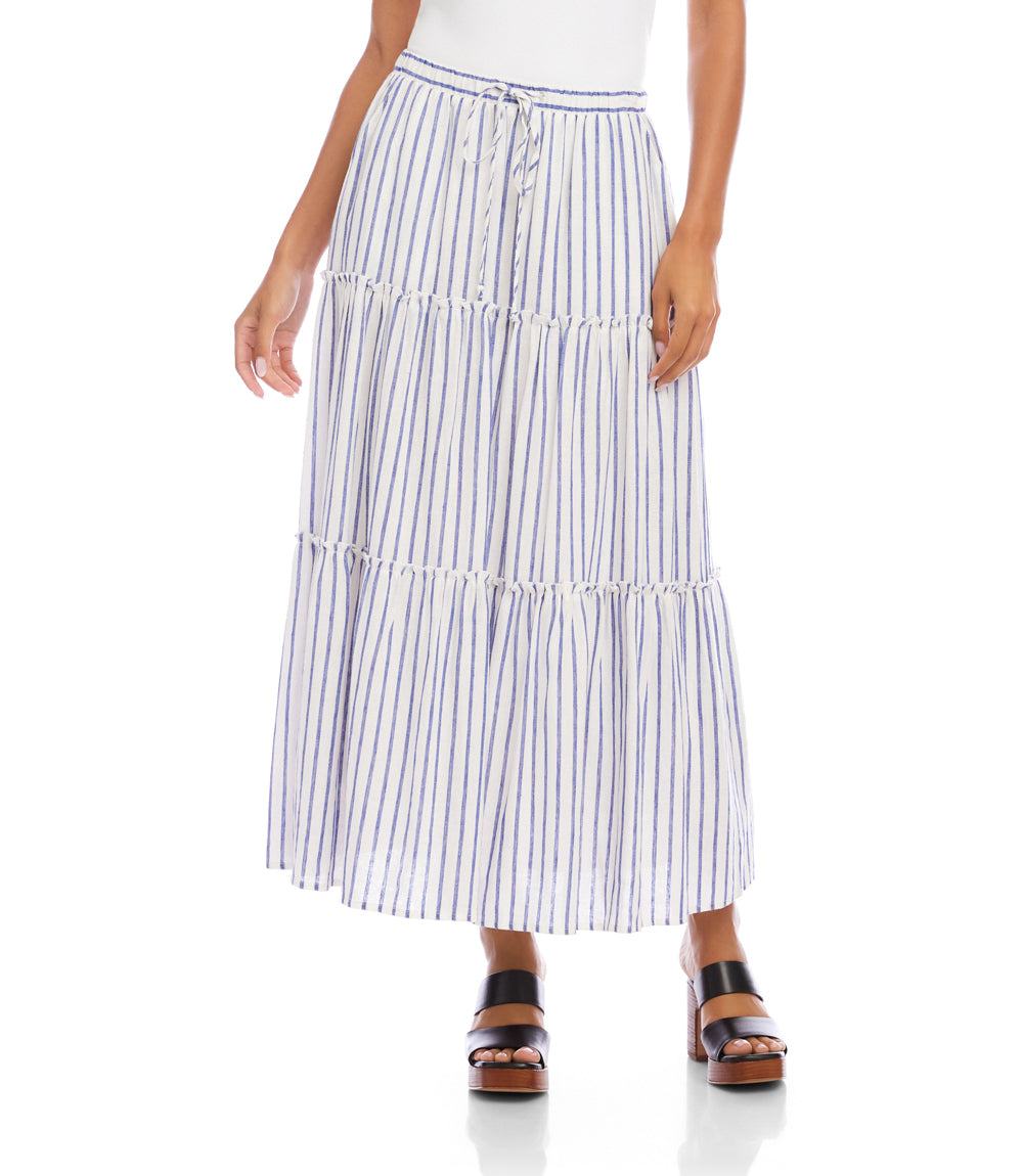Petite Size Stripe Tiered Midi Skirt