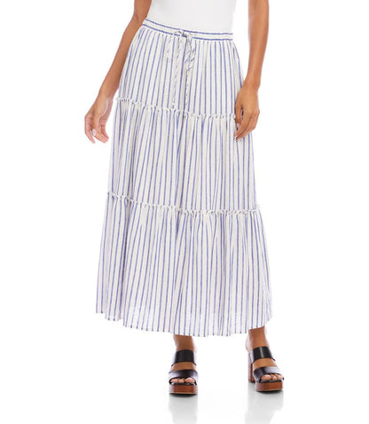 Petite Size Stripe Tiered Midi Skirt