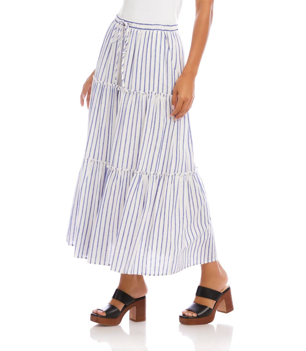 Petite Size Stripe Tiered Midi Skirt