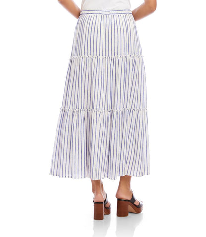 Petite Size Stripe Tiered Midi Skirt