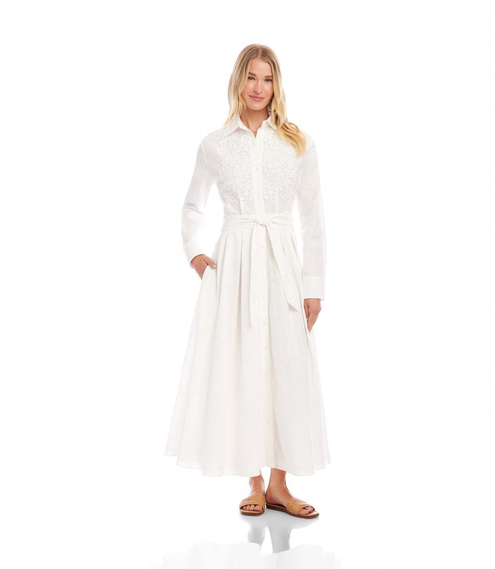 Lace Applique Midi Shirtdress