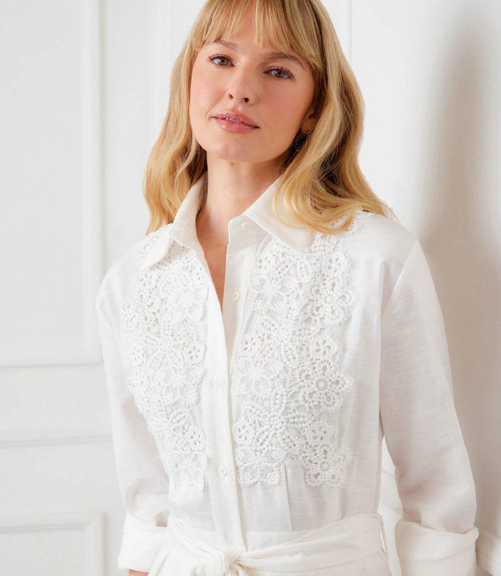 Lace Applique Midi Shirtdress