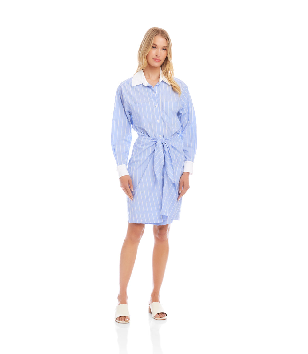 Stripe Faux Wrap Shirtdress