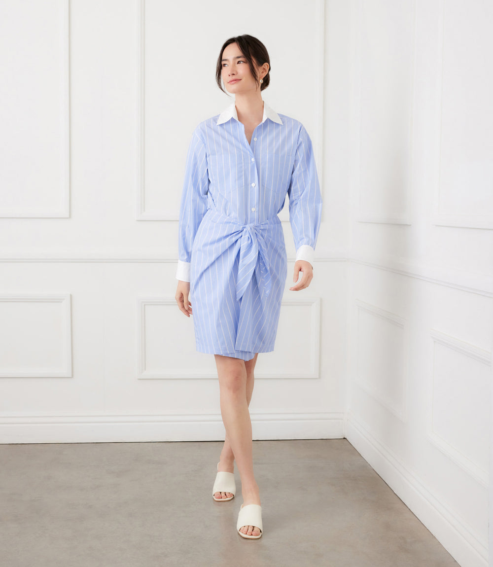 Stripe Faux Wrap Shirtdress