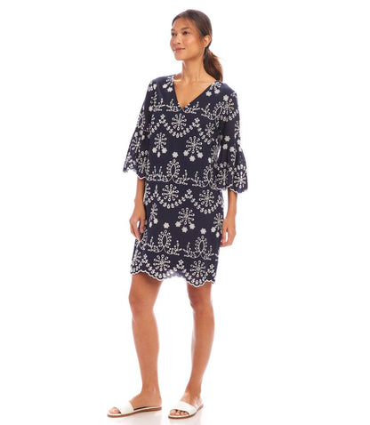 Flare Sleeve Embroidered Dress