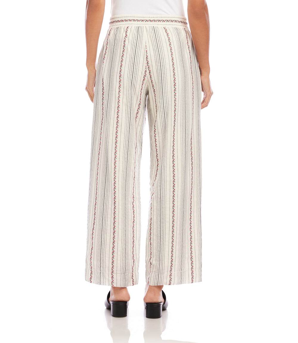 Stripe Embroidered Cropped Drawstring Pants