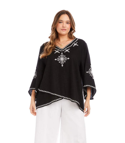 Plus Size Bracelet Sleeve Embroidered Asymmetric Top