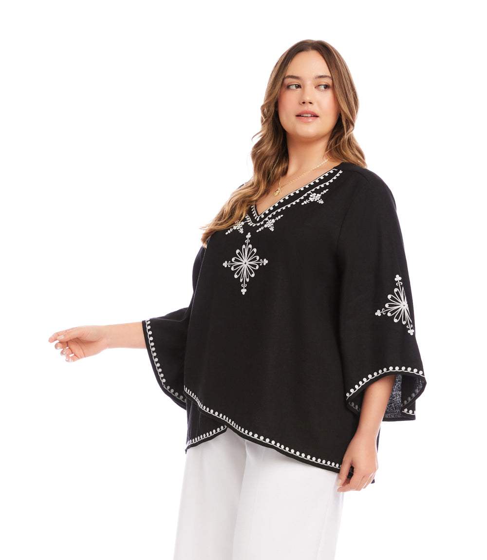Plus Size Bracelet Sleeve Embroidered Asymmetric Top