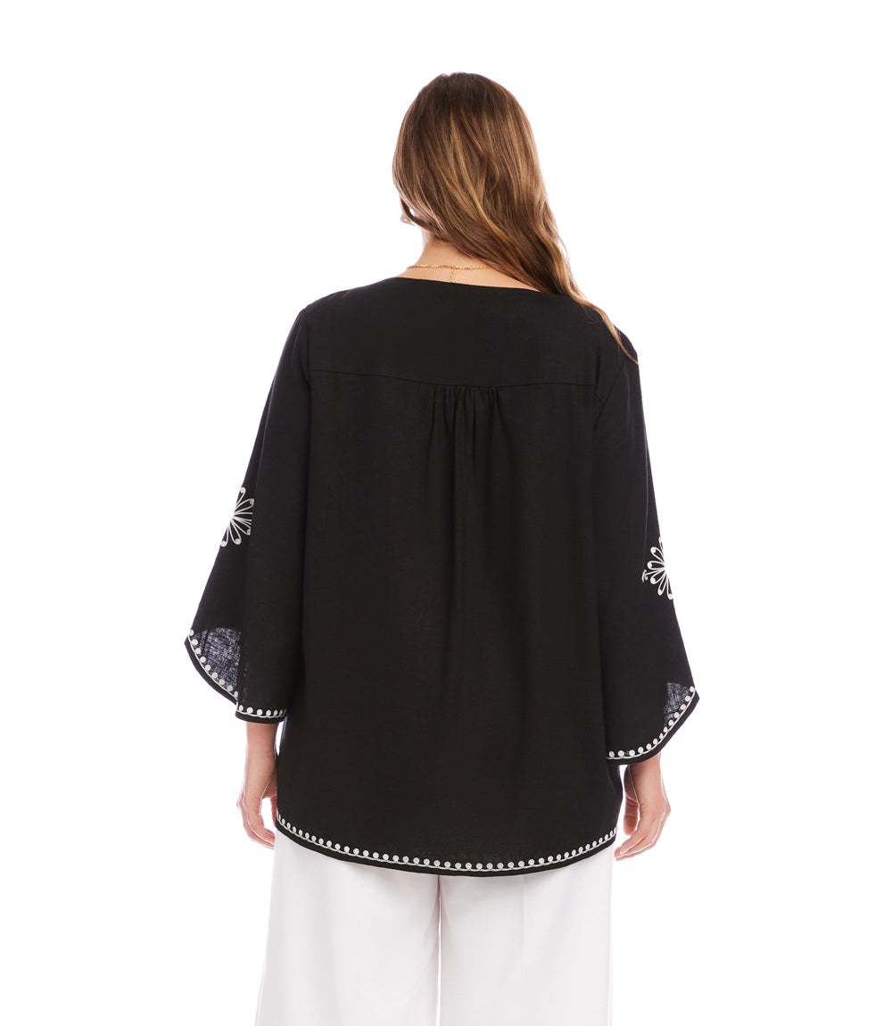 Plus Size Bracelet Sleeve Embroidered Asymmetric Top