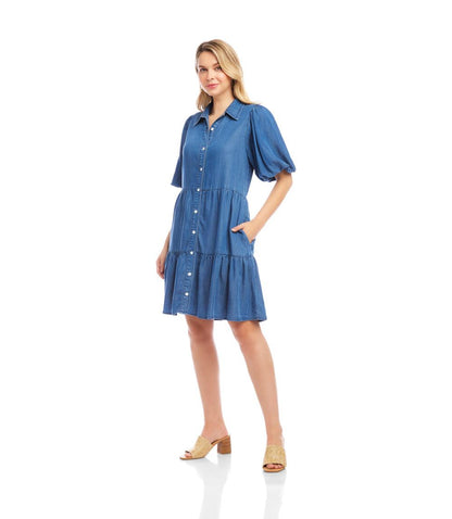 Puff Sleeve Tiered Shirtdress
