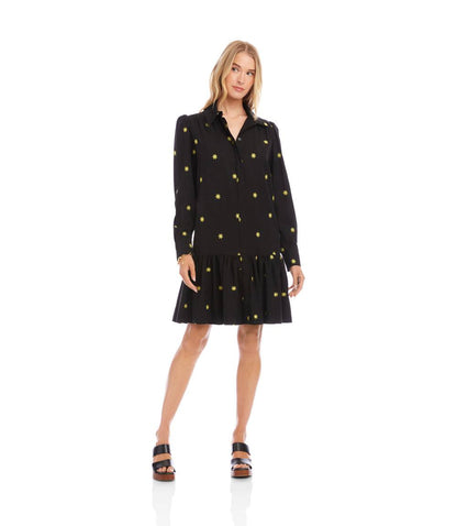 Long Sleeve Embroidered Ruffle Hem Dress