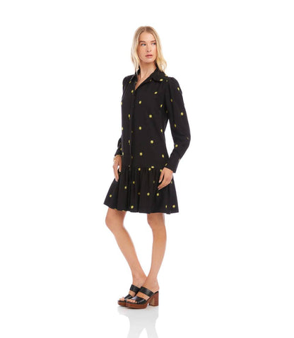 Long Sleeve Embroidered Ruffle Hem Dress