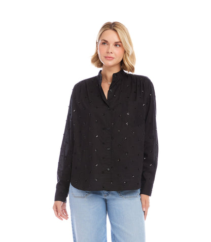 Long Sleeve Beaded Sequin Shirt