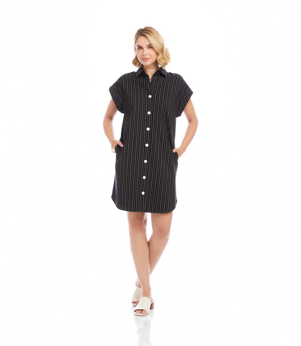 Stripe Cap Sleeve Shirtdress