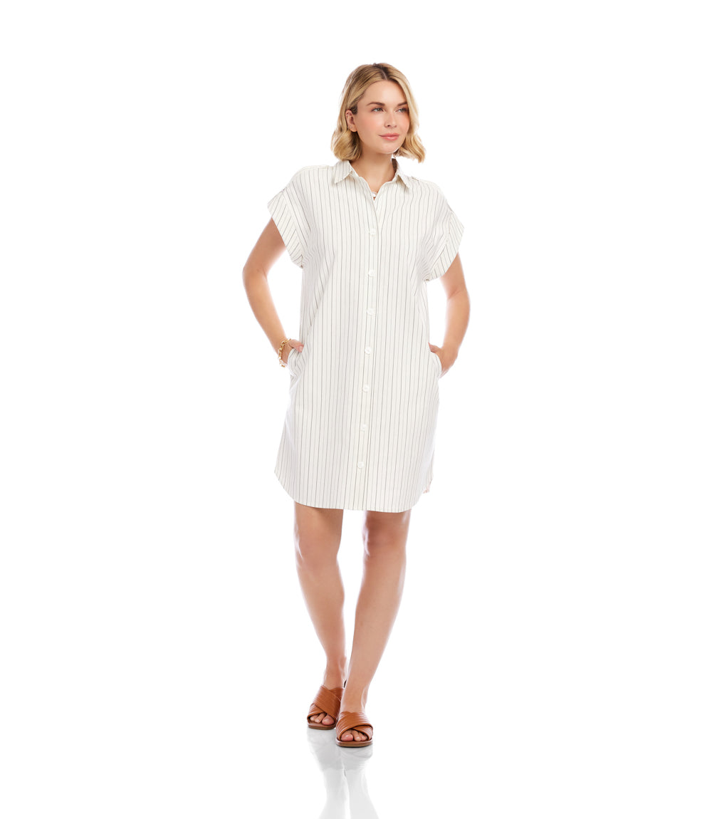 Stripe Cap Sleeve Shirtdress