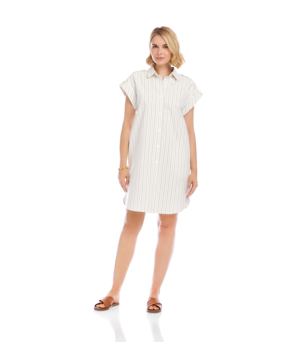 Stripe Cap Sleeve Shirtdress
