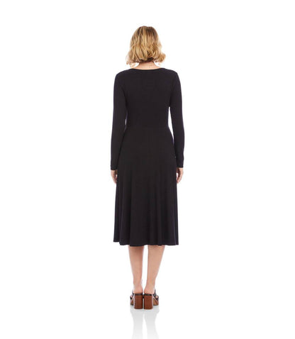 Long Sleeve Ribbed Scoop Neck A-Line Dress