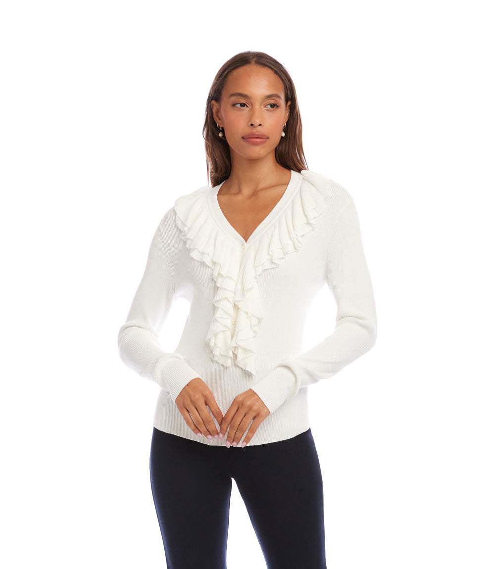 Ruffle V-Neck Sweater