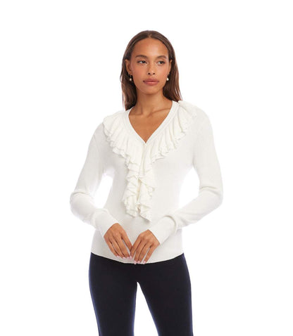 Ruffle V-Neck Sweater