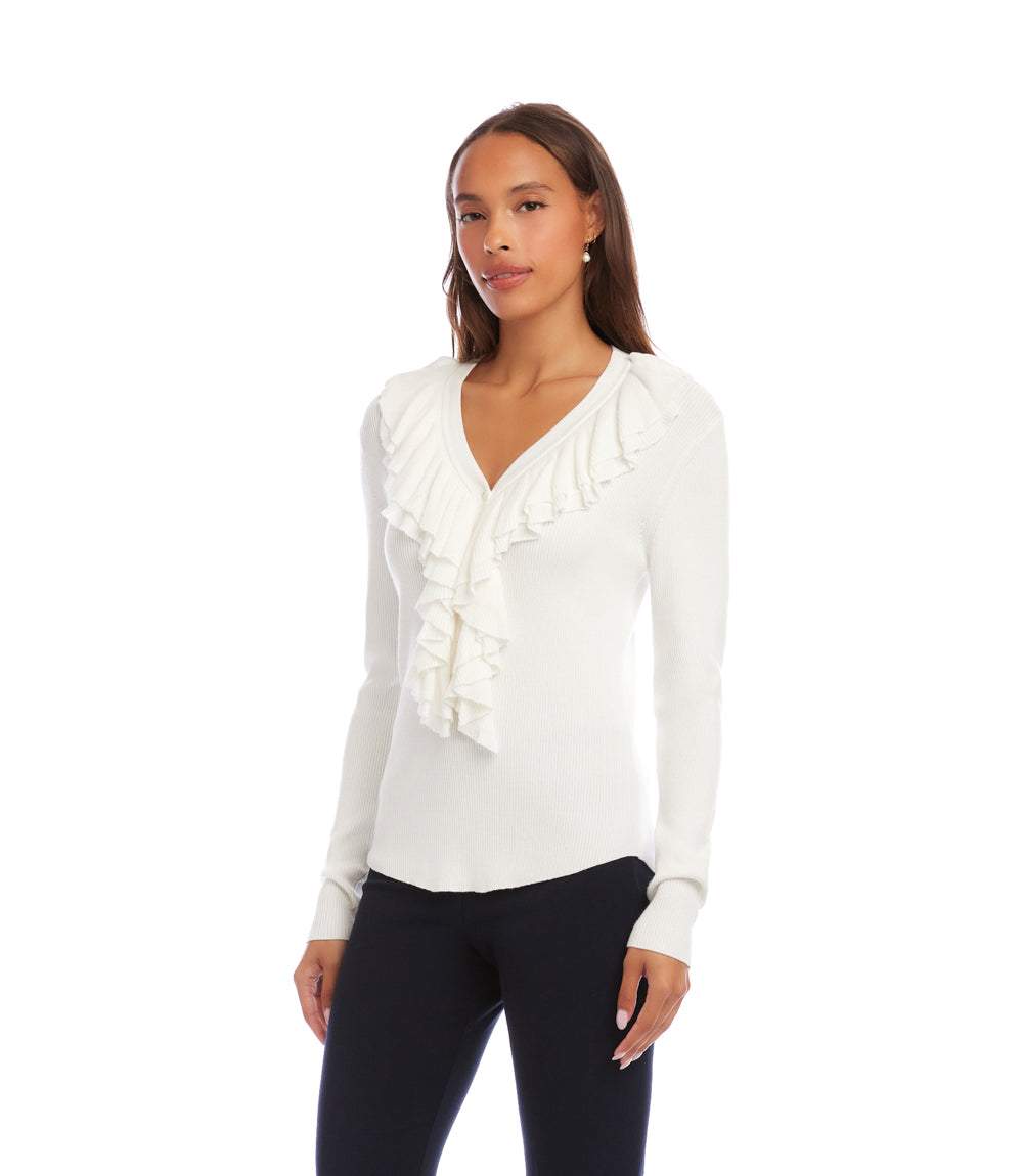 Ruffle V-Neck Sweater
