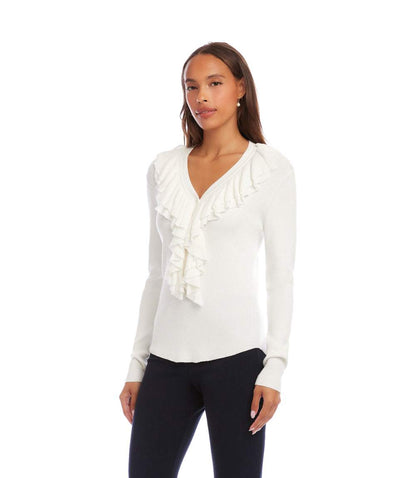Ruffle V-Neck Sweater