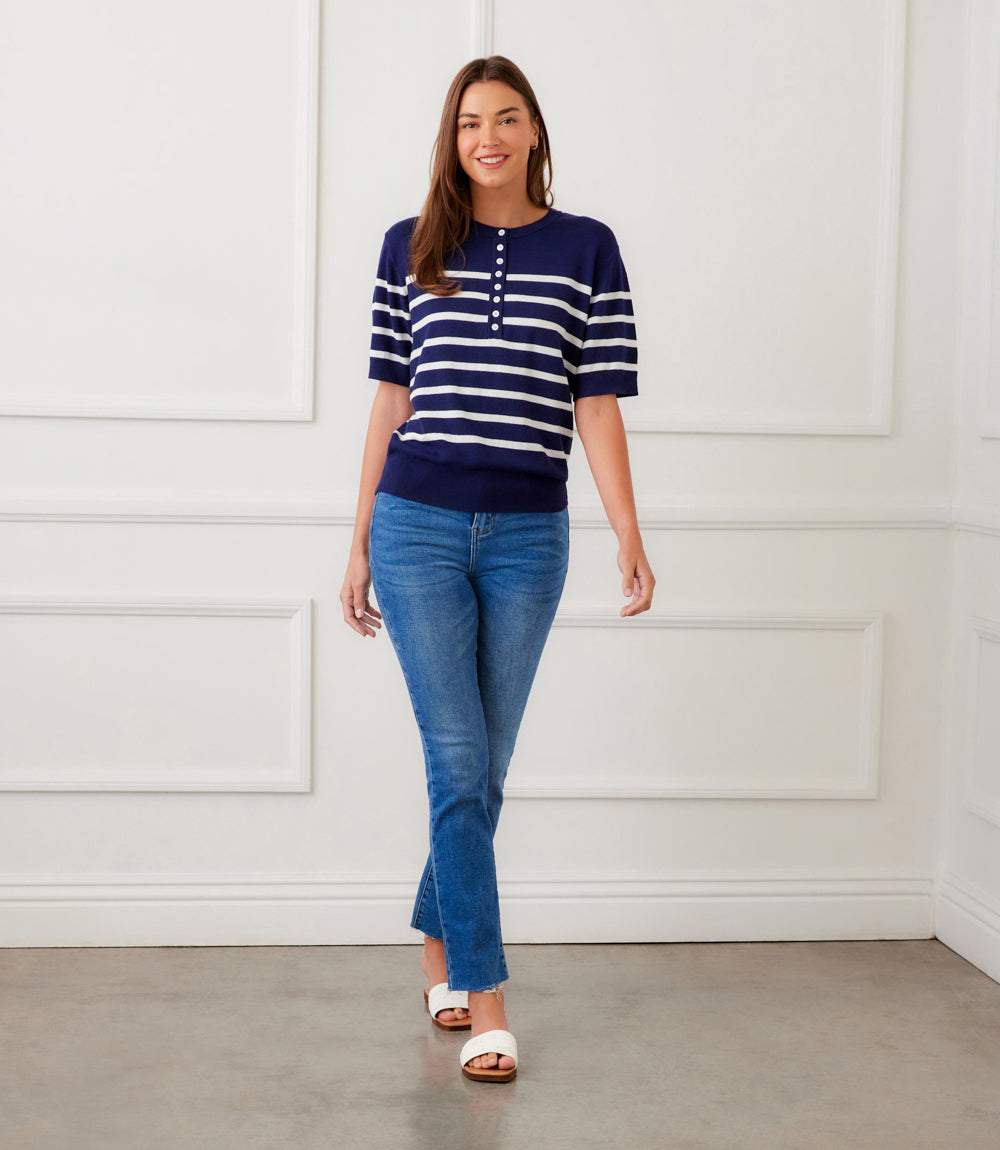 Henley Stripe Sweater