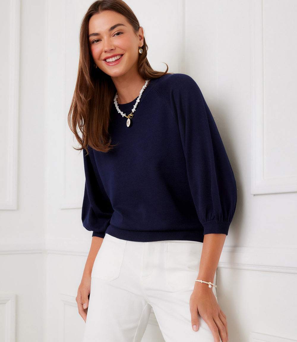 3/4 Puff Sleeve Raglan Sweater