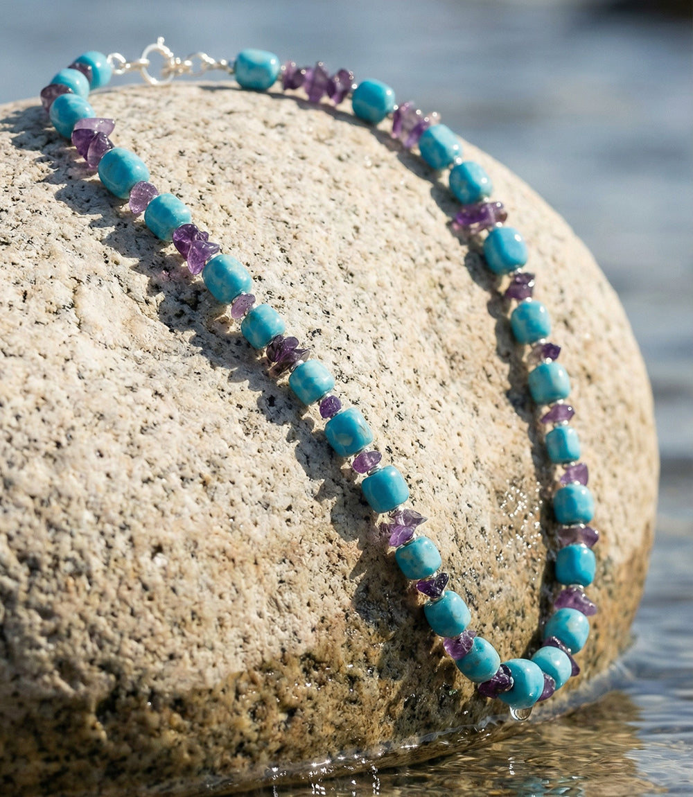 Larimar And Amethyst Beaded Necklace