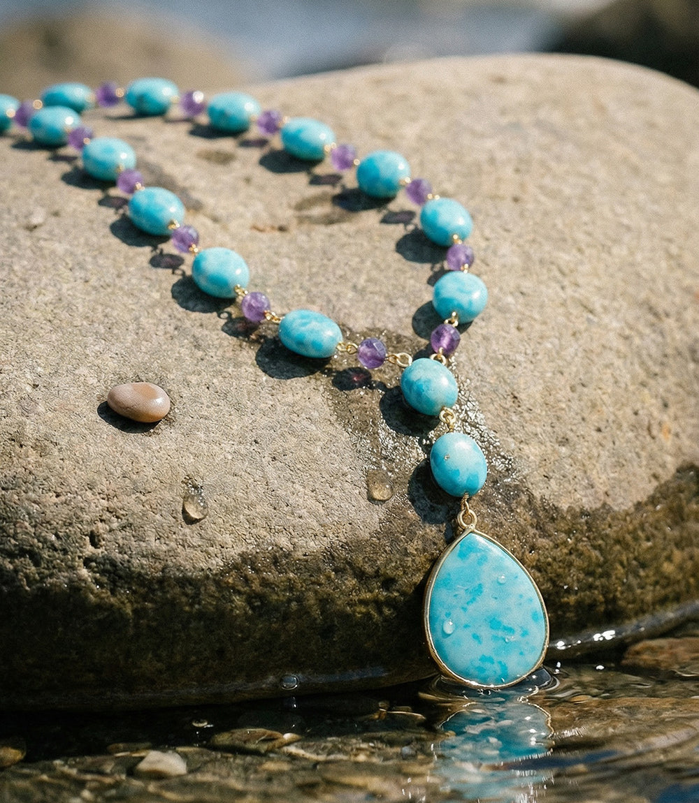 Larimar And Amethyst Lariat Necklace