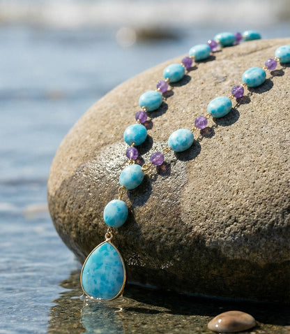 Larimar And Amethyst Lariat Necklace