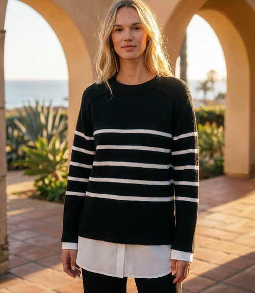 Layered Stripe Crewneck Sweater
