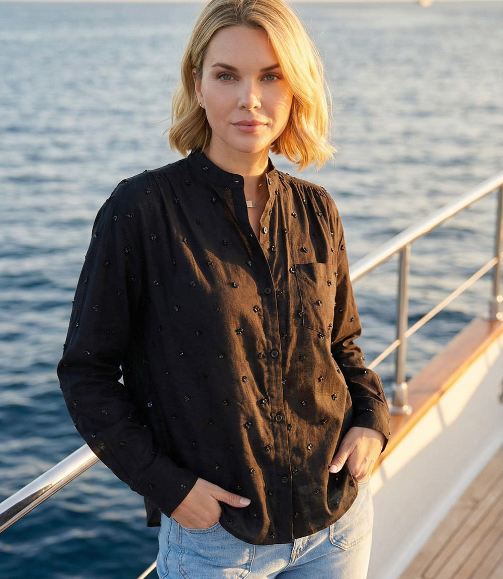 Long Sleeve Beaded Sequin Shirt