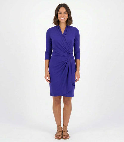 Petite Size 3/4 Sleeve Cascade Wrap Dress