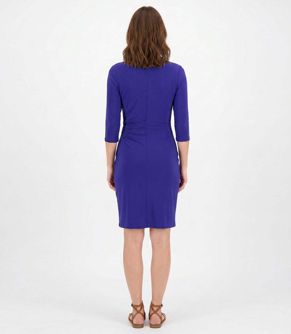 3/4 Sleeve Cascade Wrap Dress