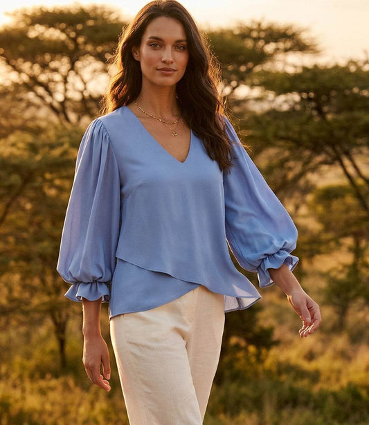 Petite Size Layered Sleeve Asymmetric Top