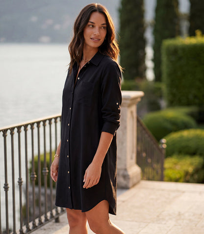 Petite Size Ruched Sleeve Shirtdress
