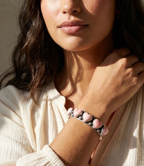 Pink Conch Embellished Cuff Bracelet