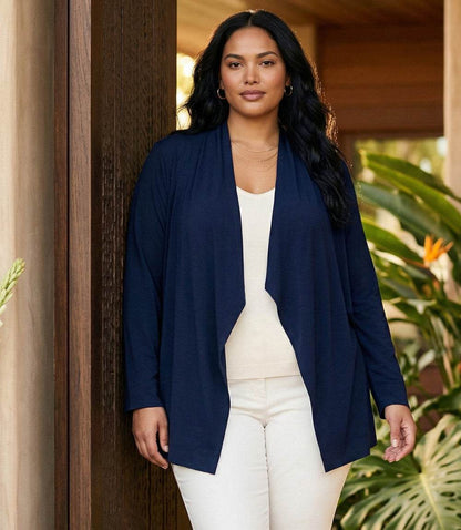 Plus Size Drape Travel Jersey Cardigan