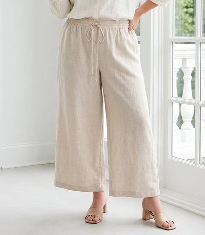 Plus Size Drawstring Linen Pants