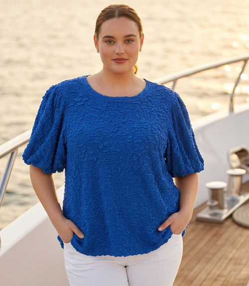 Plus Size Puff Sleeve Textured Top