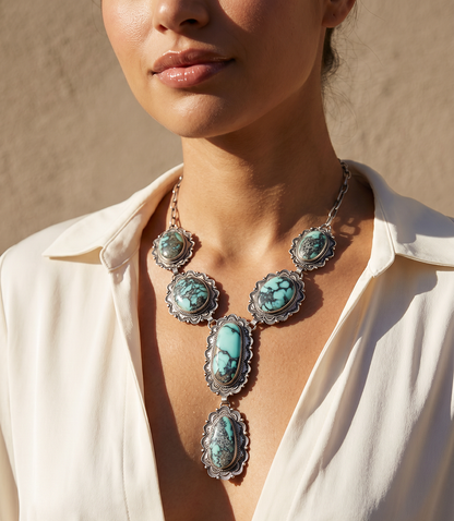Rare New Lander Turquoise Lariat Necklace