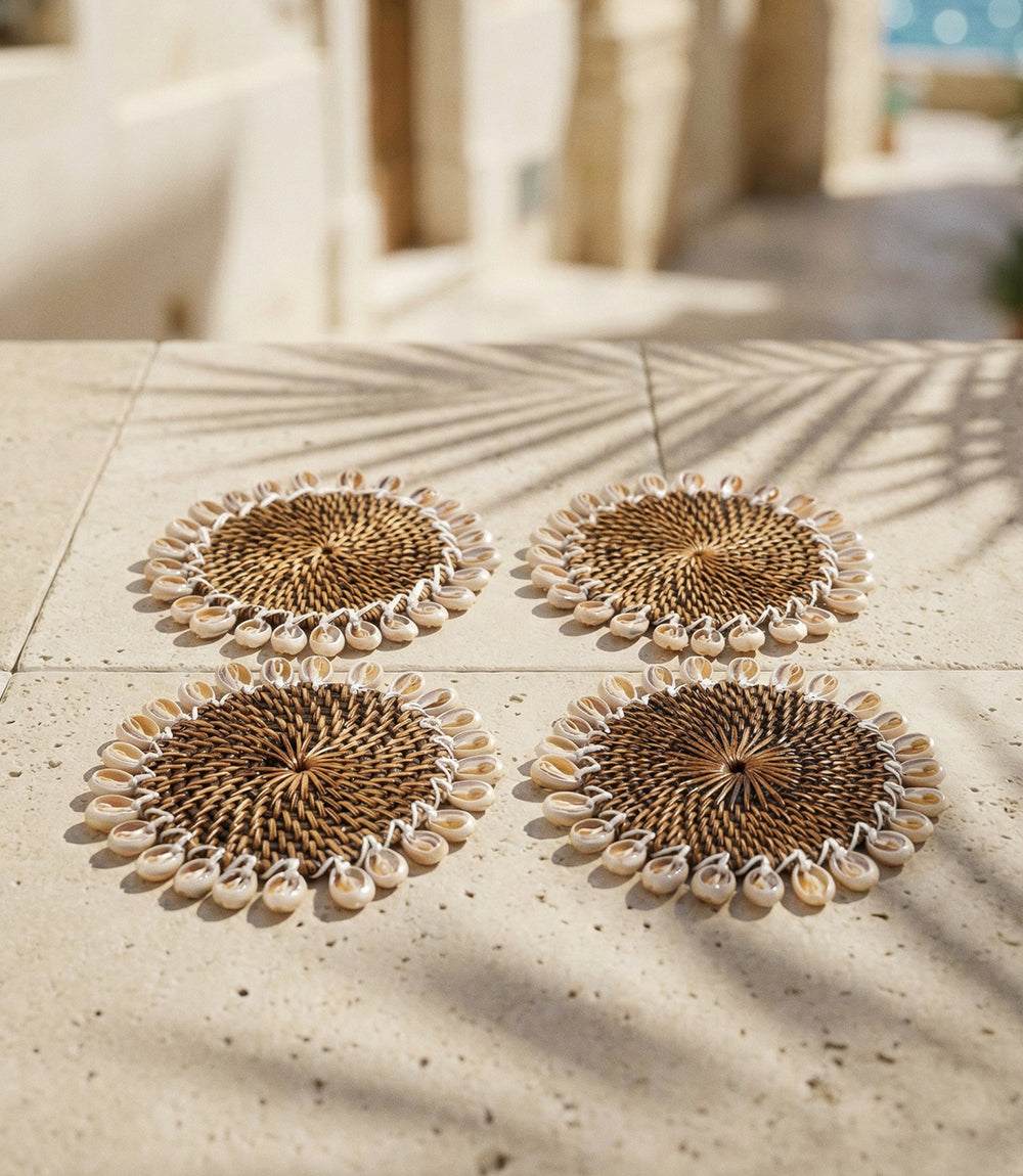 Rattan Seashell Coasters, Set of 4