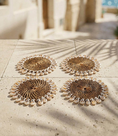 Rattan Seashell Coasters, Set of 4